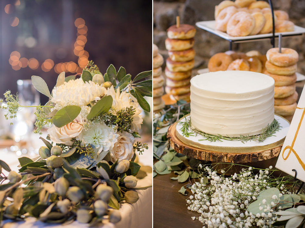 Green and white floral reception table decor by Adrienne & Dani Photography