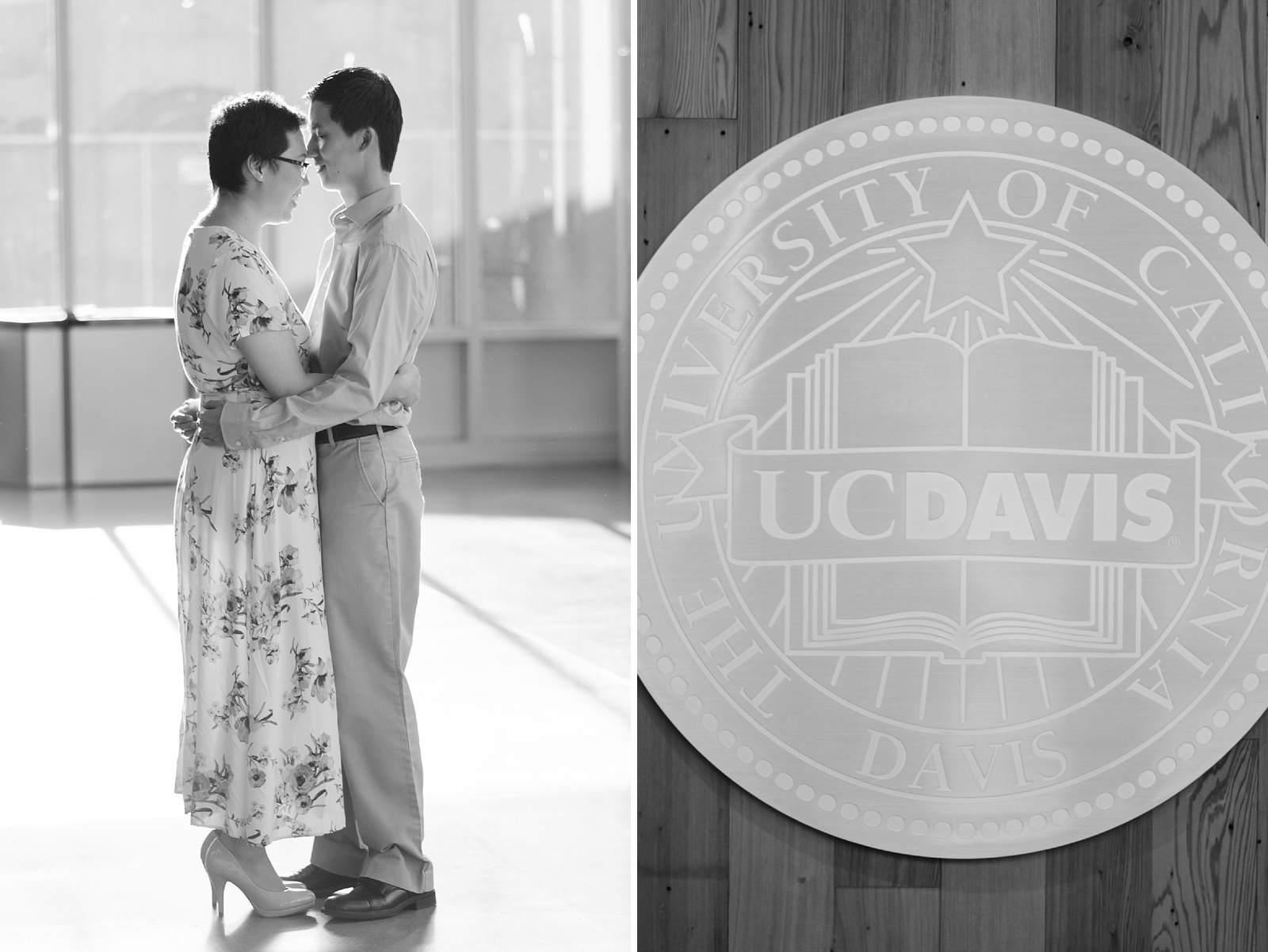 UC Davis Grads Pose Inside Campus Building by Adrienne and Dani Photography