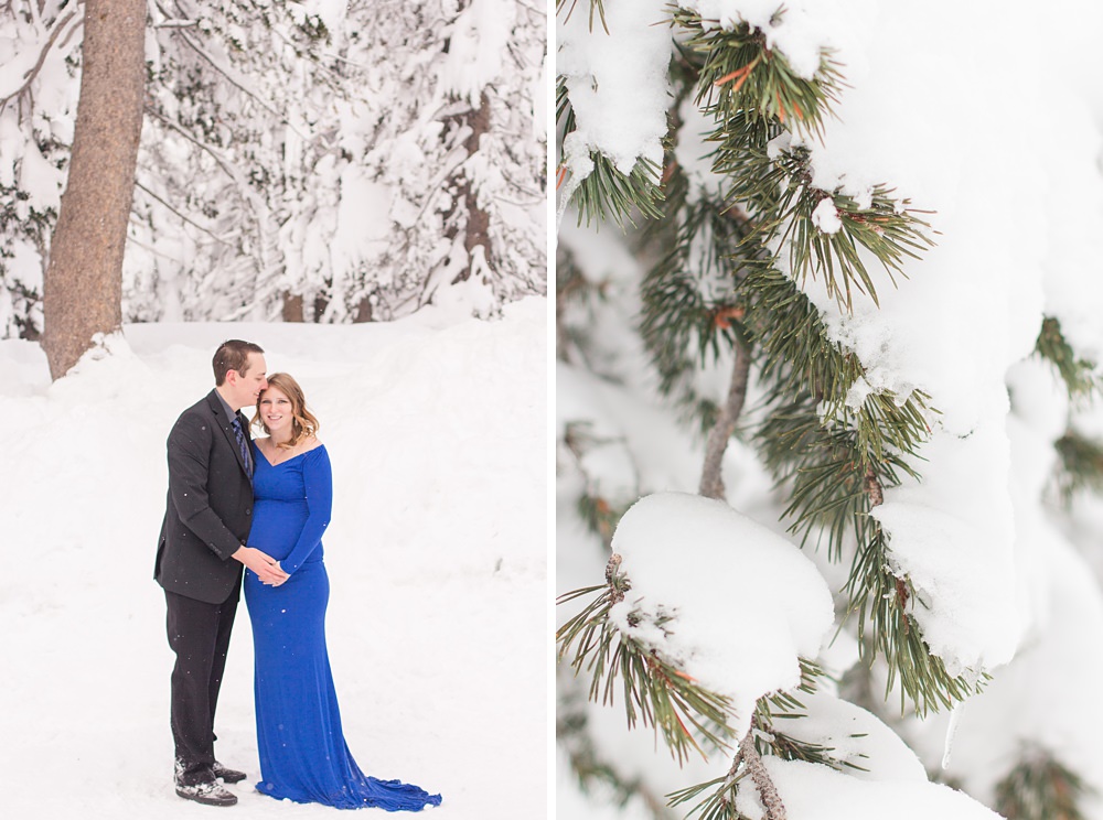 Snowy Donner Summit Maternity Portraits by Adrienne and Dani Photography