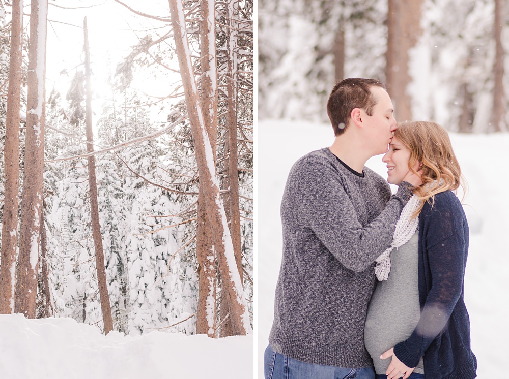 Snowy Donner Summit Maternity Portraits by Adrienne and Dani Photography