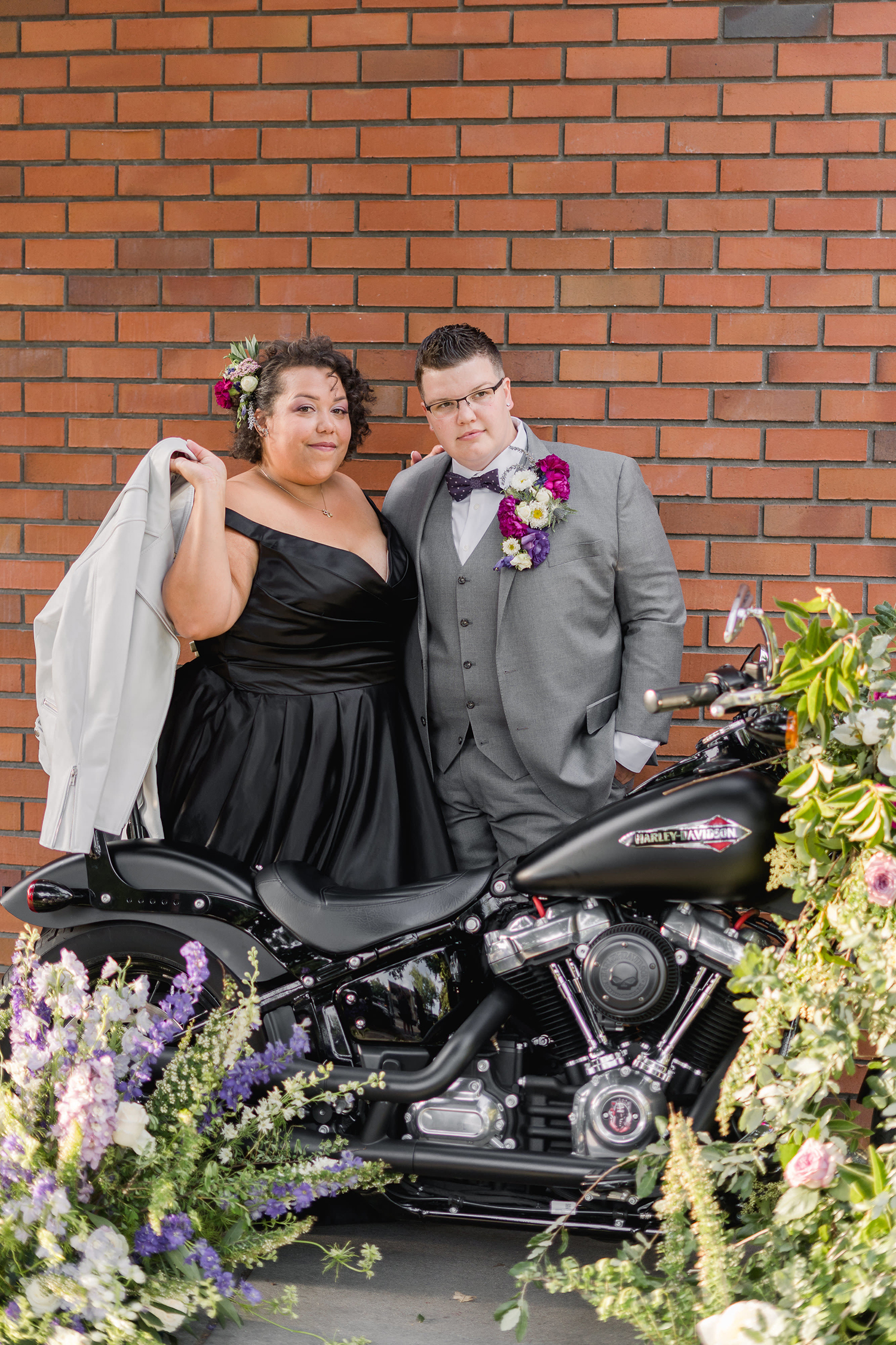 LGBT Couple portraits with a motorcycle in downtown sacramento