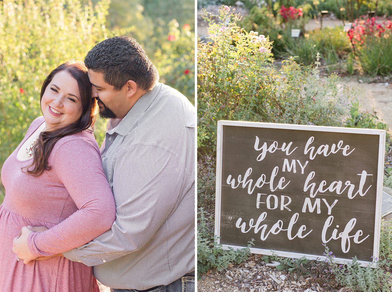 Soon to Be Bride and Groom snuggling in a Flower Garden for their UC Davis Arboretum Engagement Session by Adrienne and Dani Photography