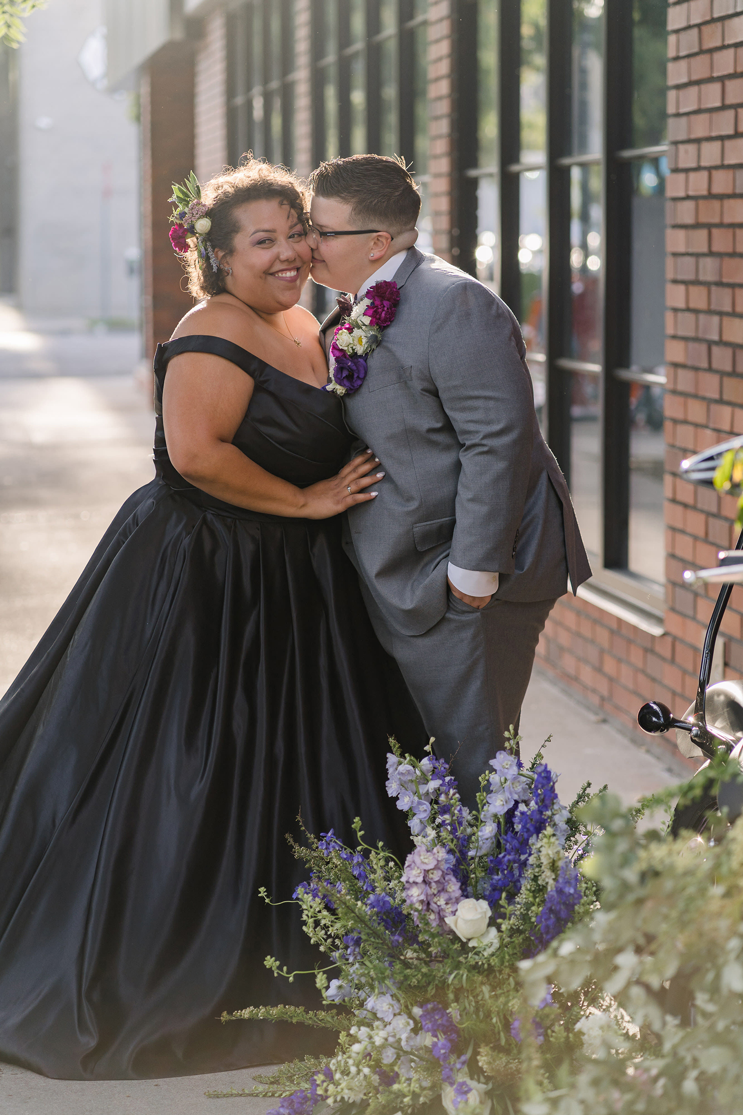 LGBT Couple portraits with a motorcycle in downtown sacramento