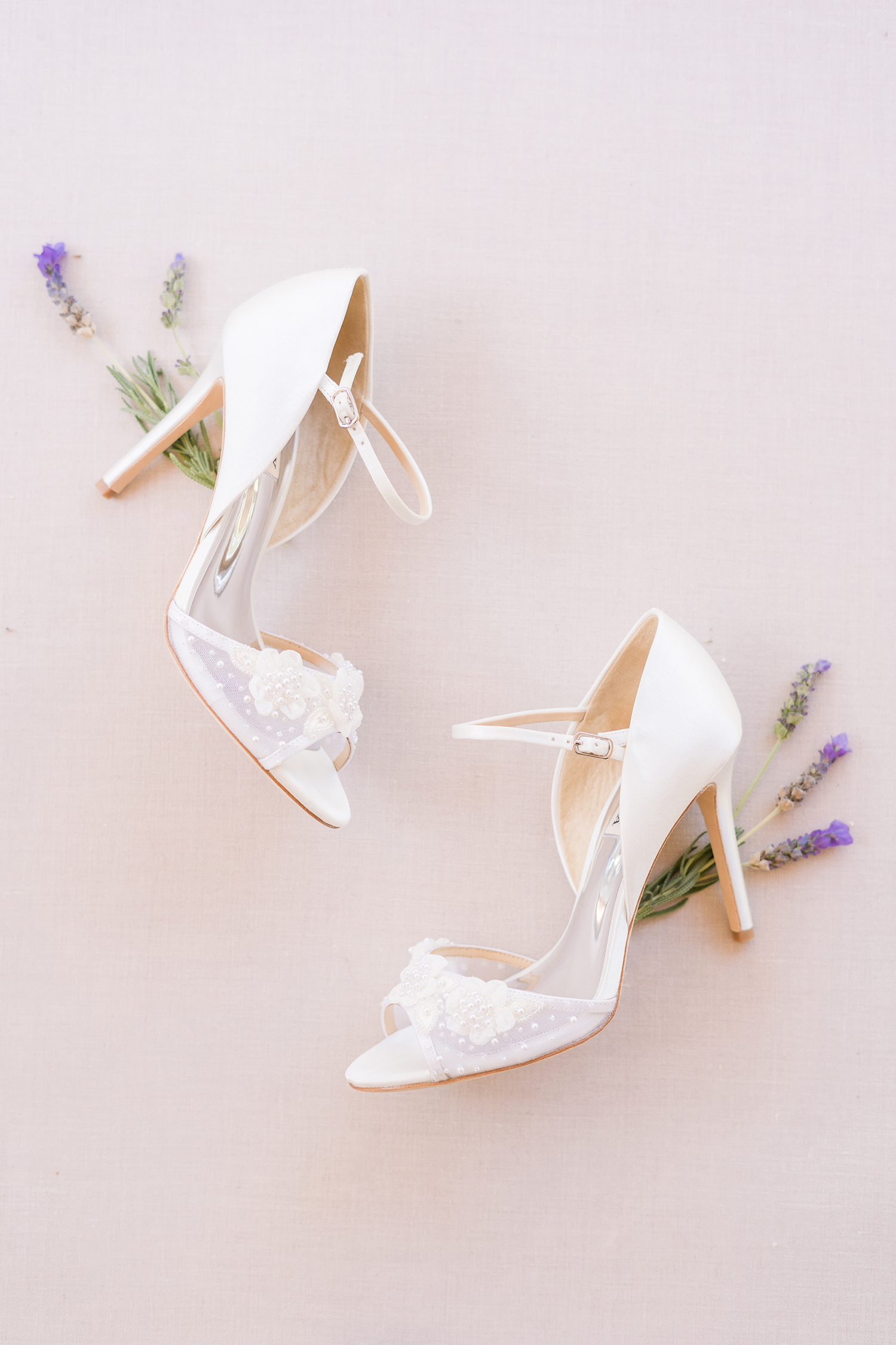 badgley mischka bridal wedding shoes with lavender by Napa Wedding Photographer Adrienne & Dani