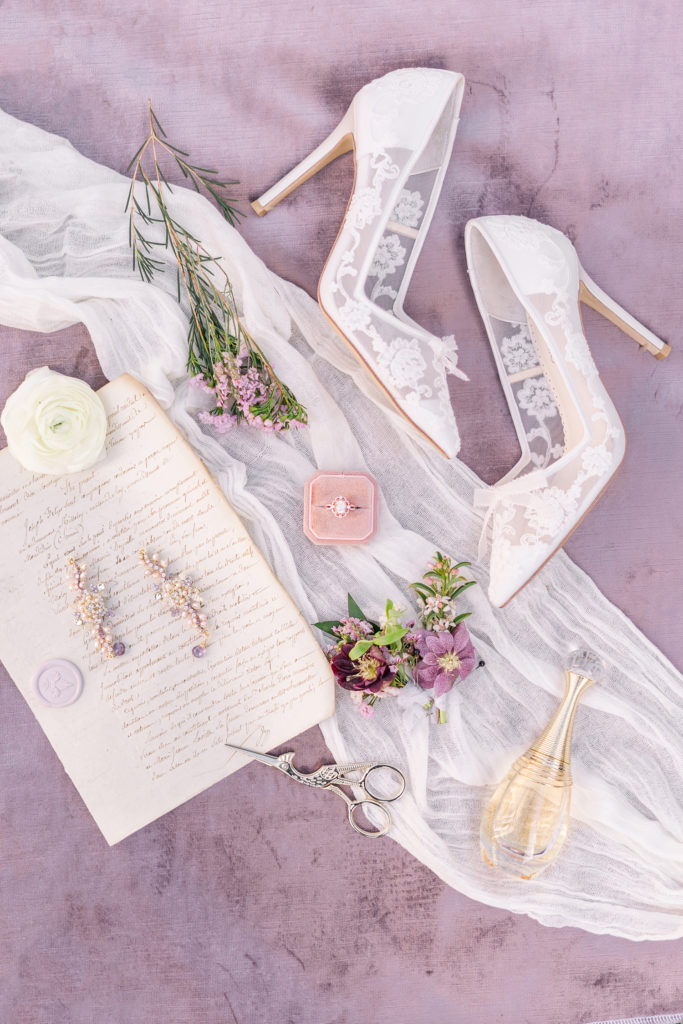 Bridal Details Flat Lay at an Elliston Vineyards Wedding by Adrienne and Dani Photography