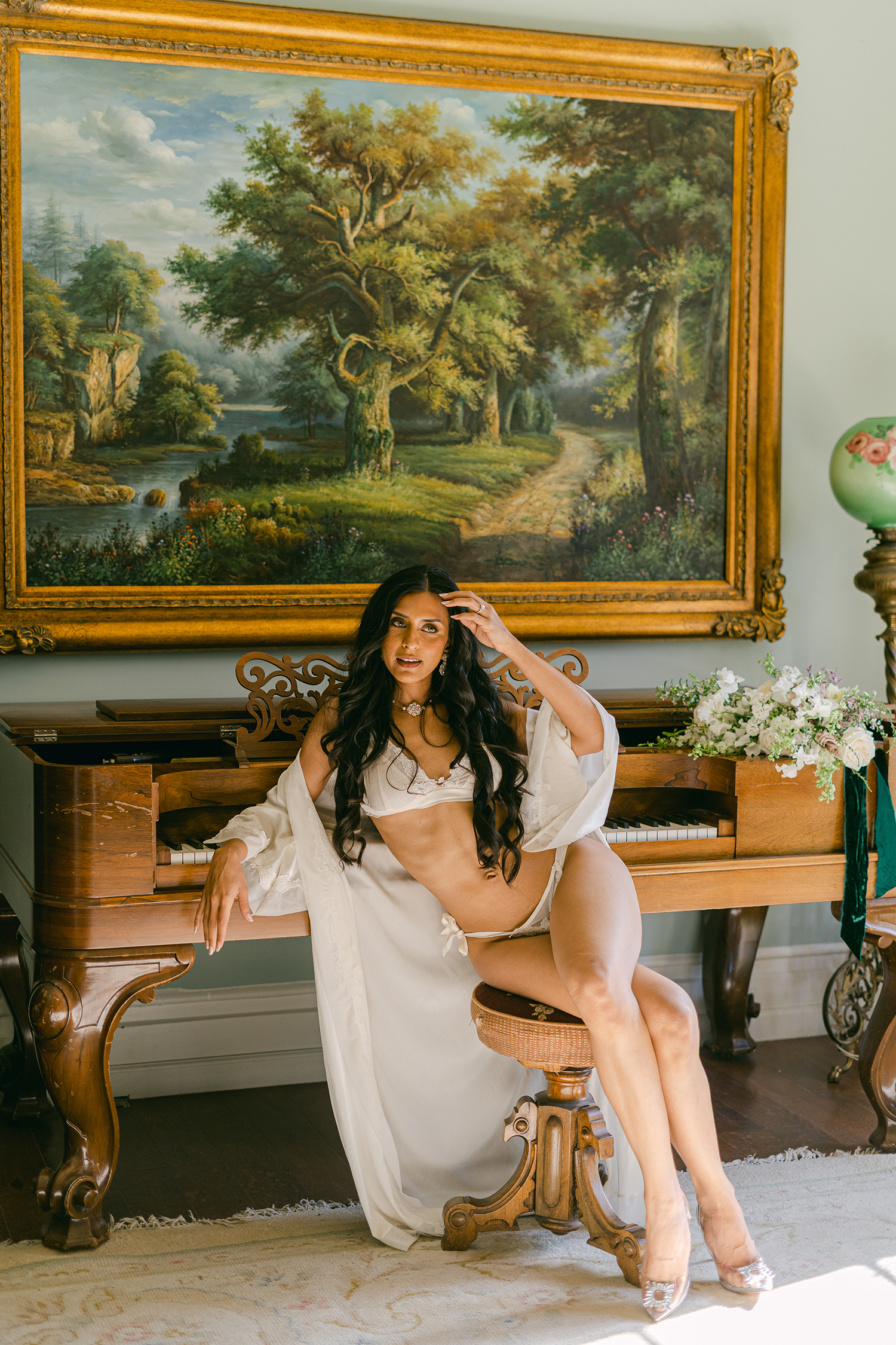 bridal boudoir portrait session at an elliston vineyards wedding by adrienne and dani photography