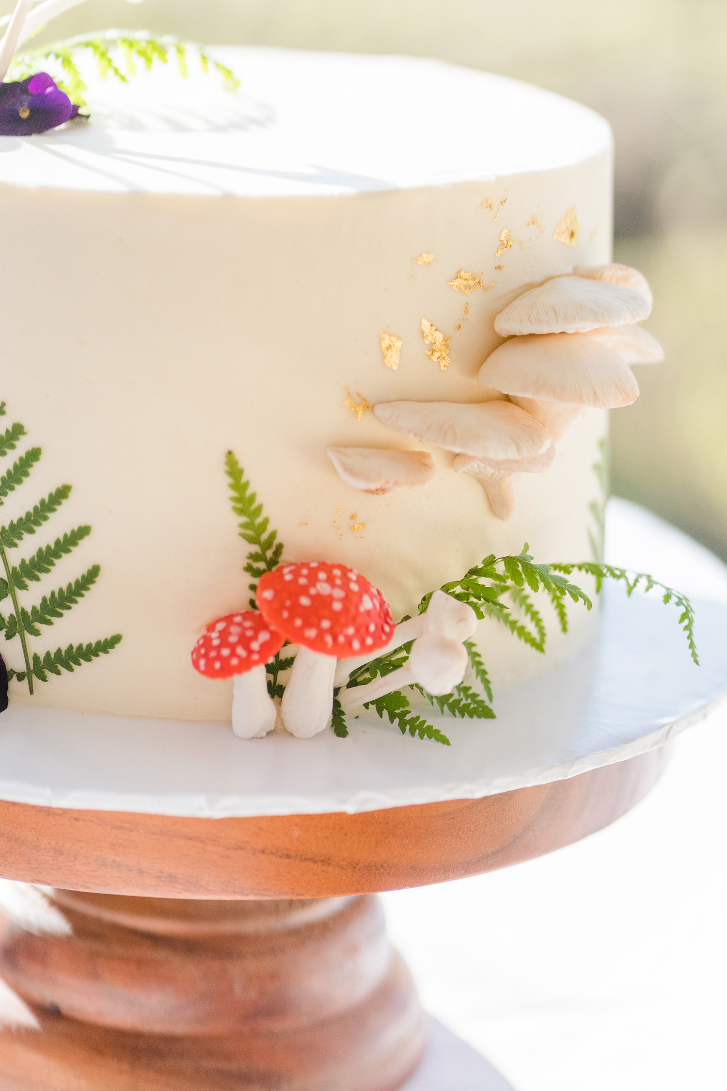the mushroom themed wedding cake at a private estate wedding in northern california by adrienne and dani photography
