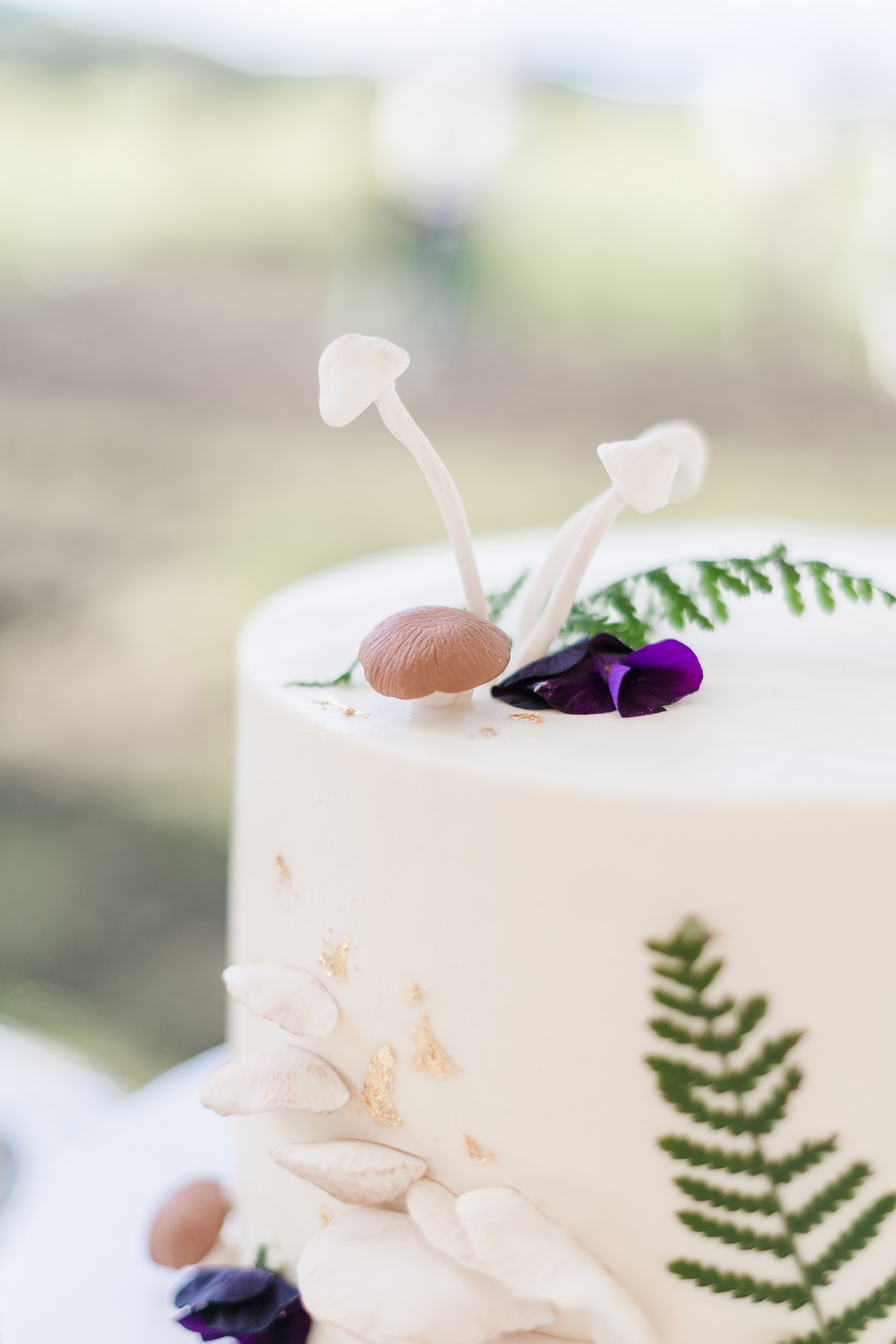 the mushroom themed wedding cake at a private estate wedding in northern california by adrienne and dani photography