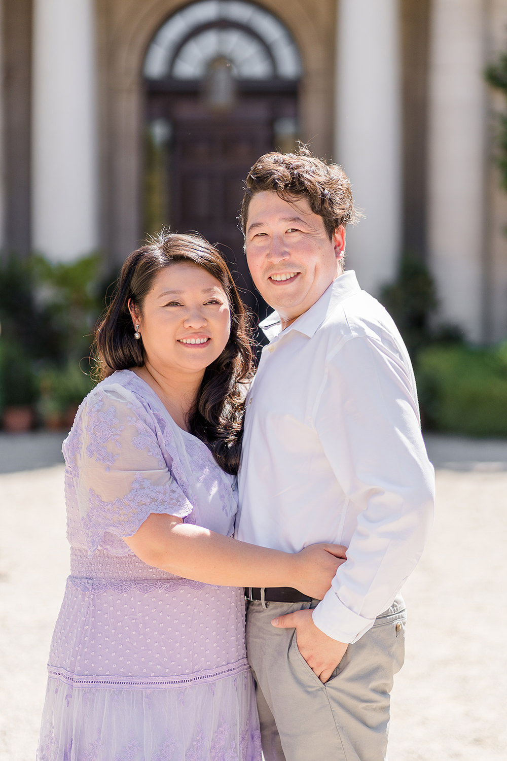 a bride and groom to be share an moment together during their filoli gardens engagement photos.