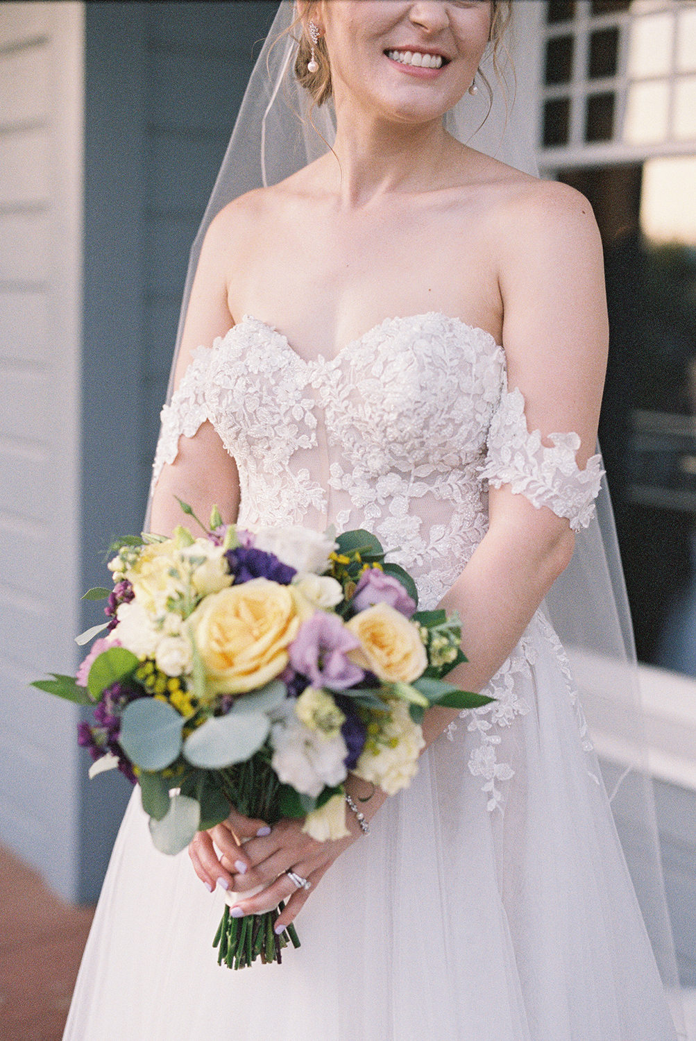 a bride posing for her sequoia mansion Wedding Venue bridal portraits with her bridal bouquet photographed on Kodak Portra 400 Film 