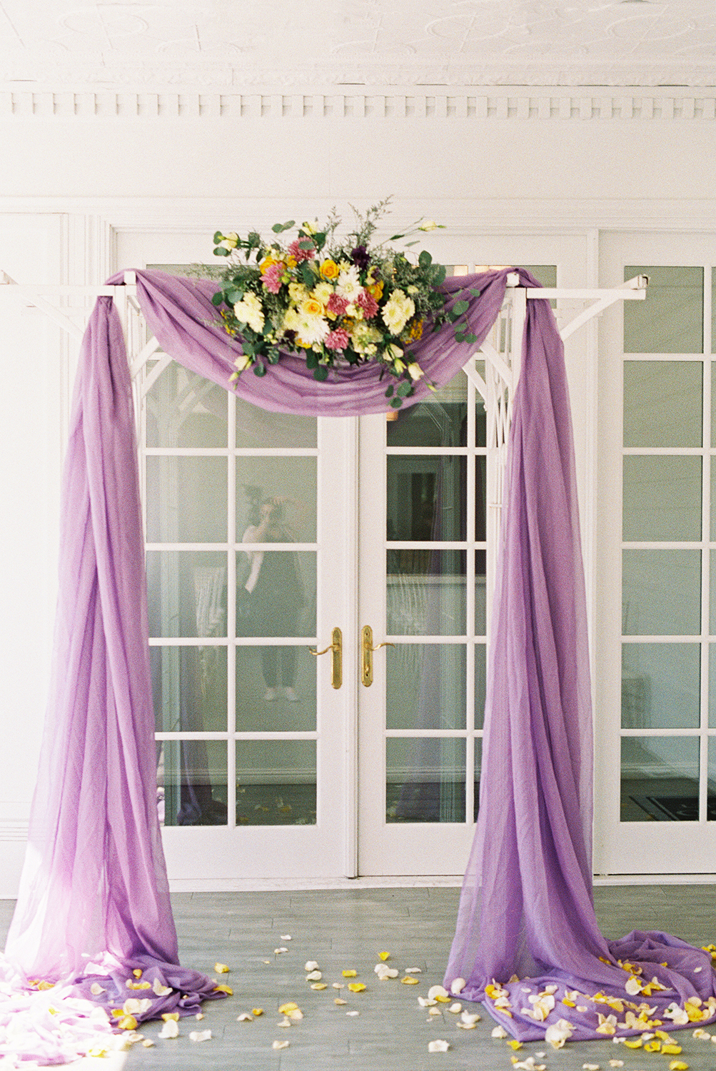 a wedding ceremony arch at the sequoia mansion wedding venue photographed on Kodak Portra 400 Film 