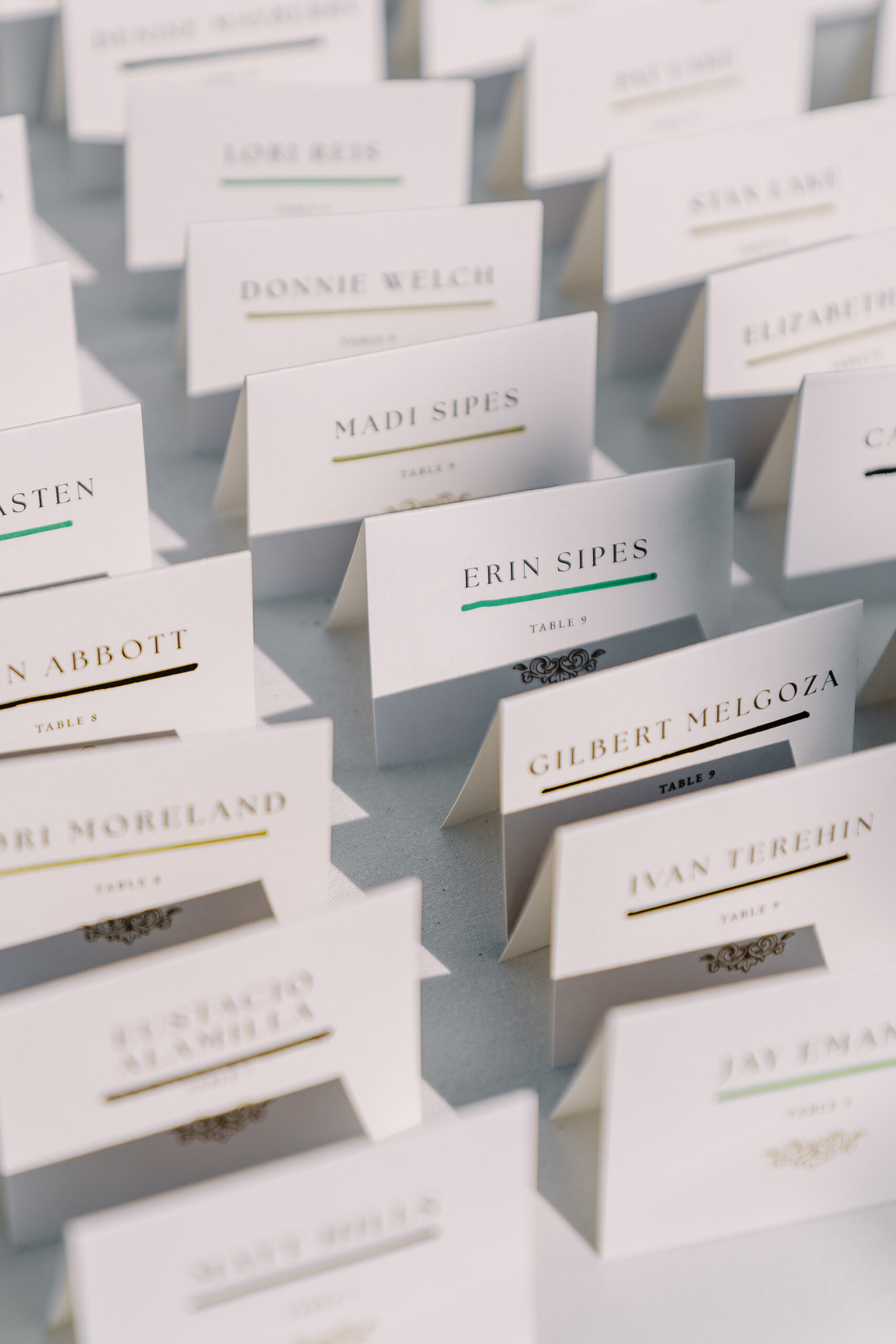 minimalist seating chart cards for a Downtown Sacramento Vizcaya Wedding