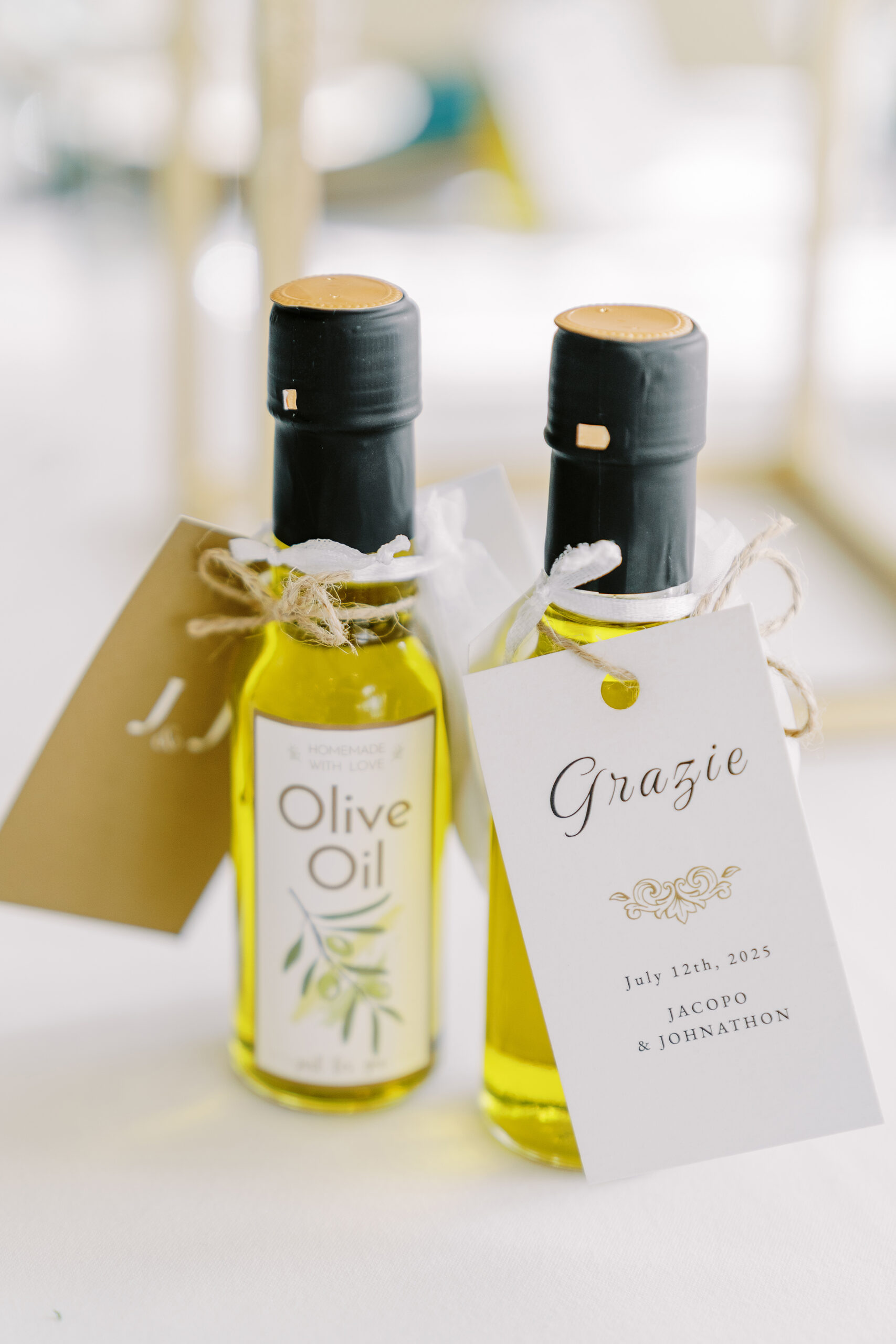 personalized olive oil bottles for wedding guests at a Downtown Sacramento Vizcaya Wedding 