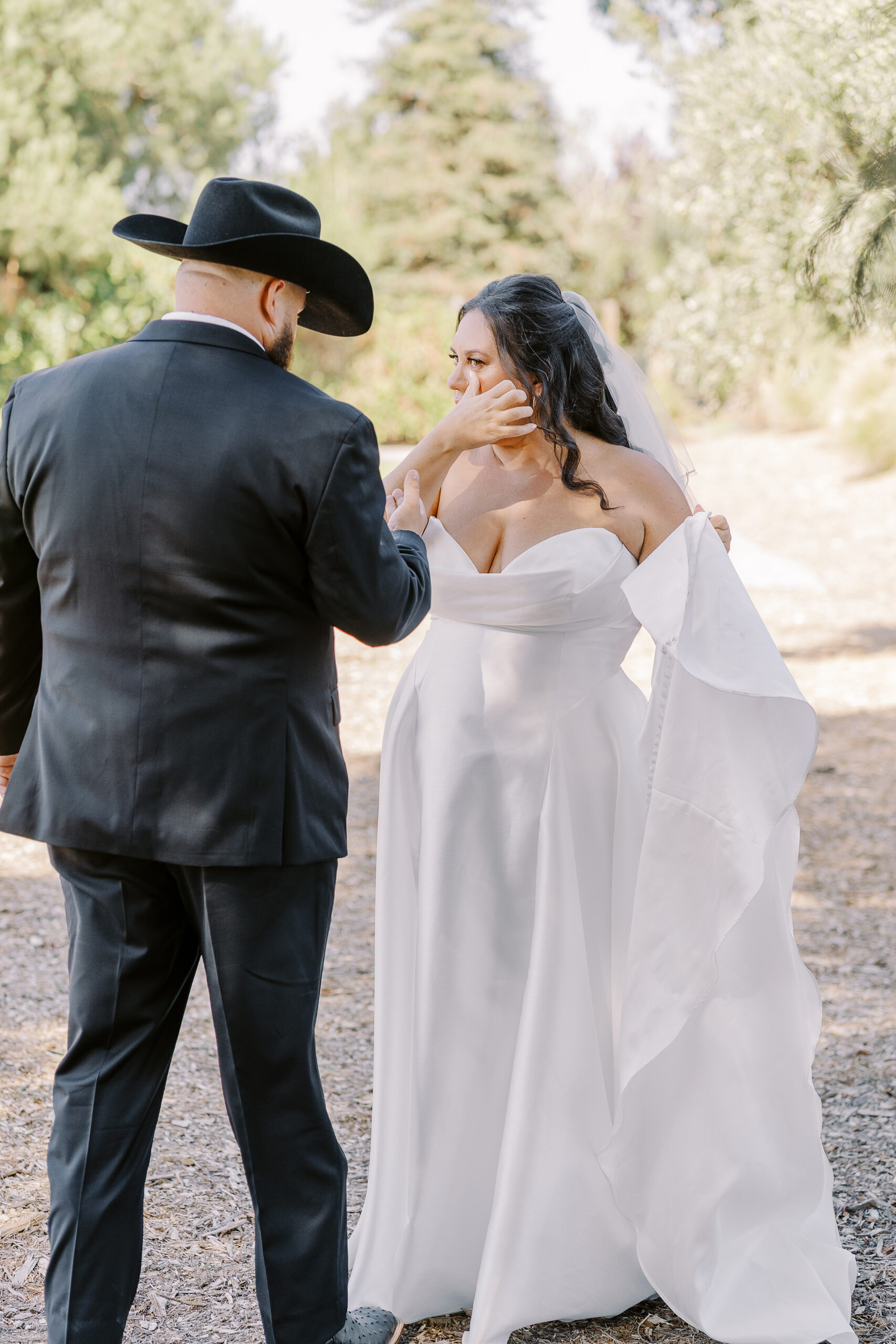a bride and groom share a first look reveal at their sonoma winery wedding.