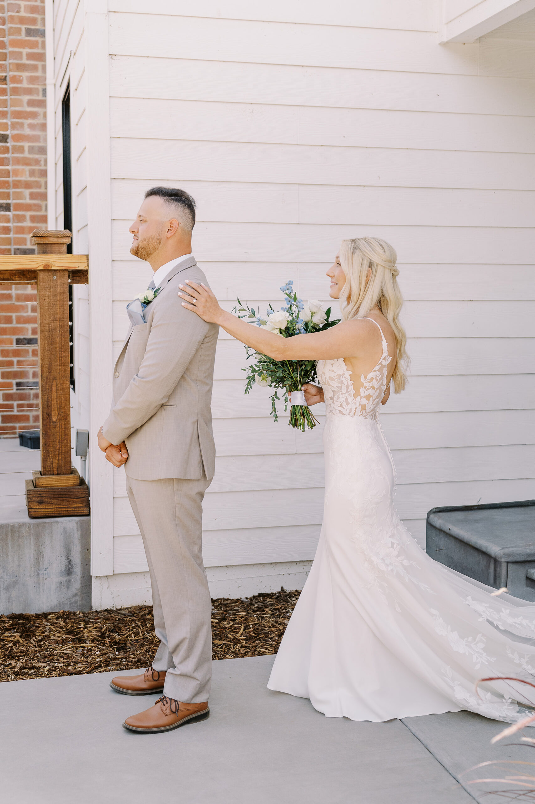 grindstone winery wedding bride and groom first look photos by Sacramento wedding photographers Adrienne and Dani Photography 