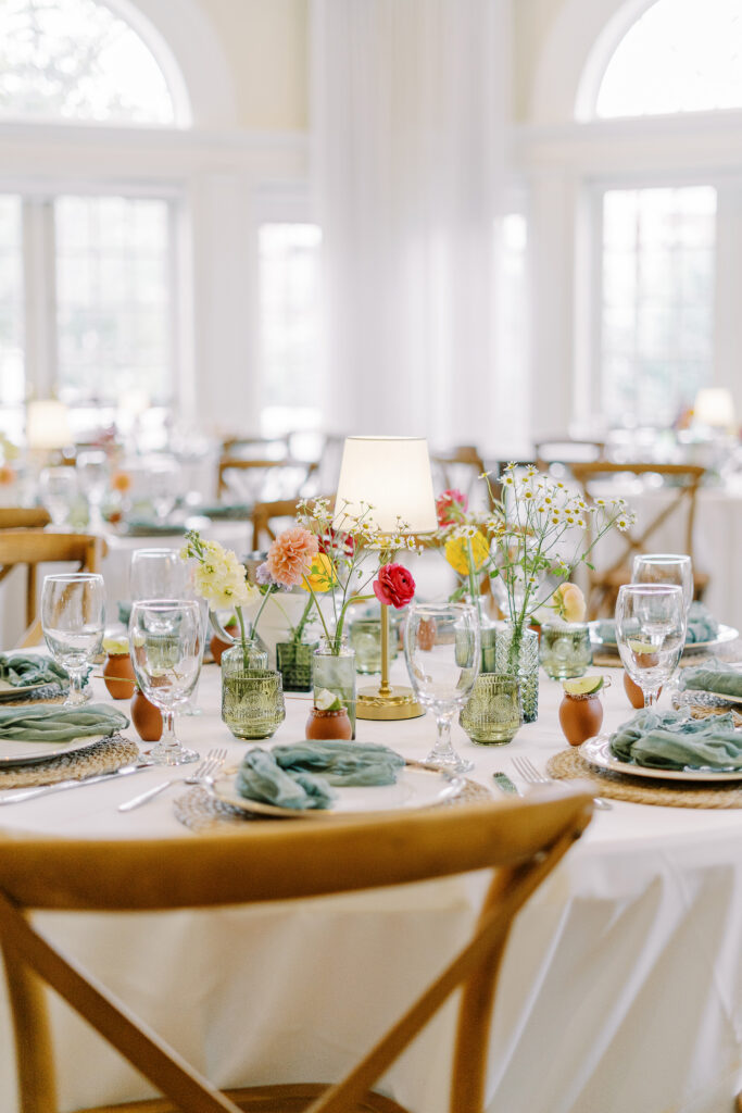 Reception table decor at Vizcaya photographed by Sacramento wedding photographers