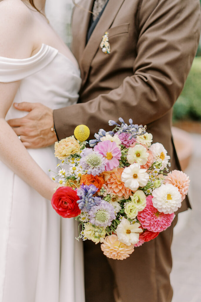 a close up of the bridal bouquet at Vizcaya photographed by Sacramento wedding photographers
