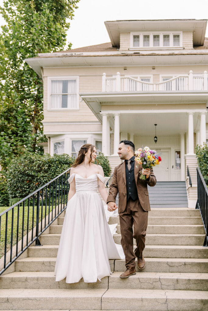 a bride and groom walk together at Vizcaya photographed by Sacramento wedding photographers