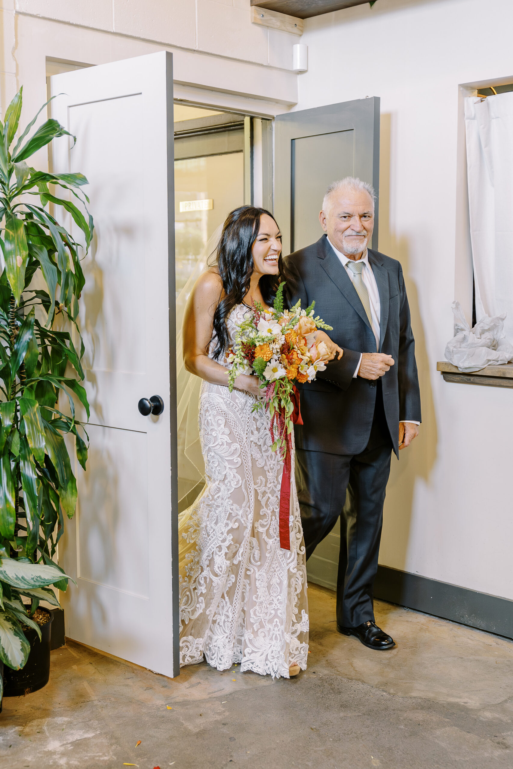 a brides father walking her down the aisle at a midtown Sacramento wedding photographed by Sacramento wedding photographer