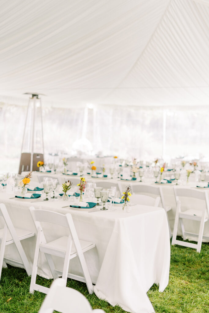 ceremony and reception decor at The Maples Woodland photographed by Sacramento wedding photographer