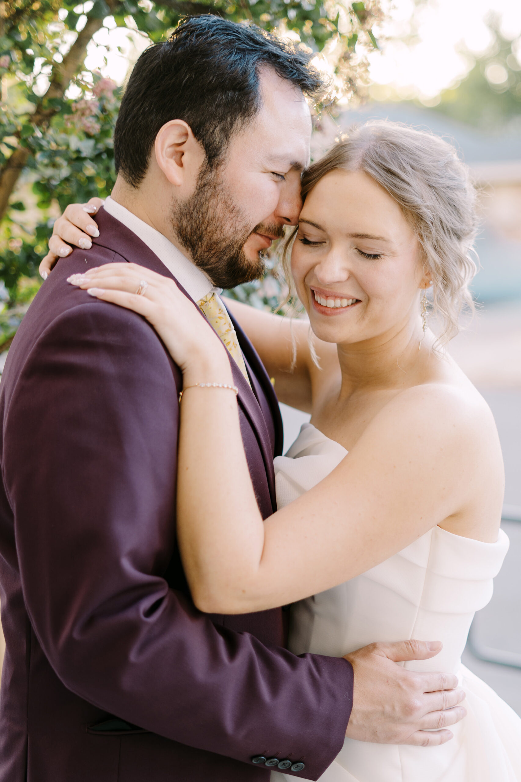 hotel winters wedding bride and groom sunset portraits by Sacramento wedding photographers