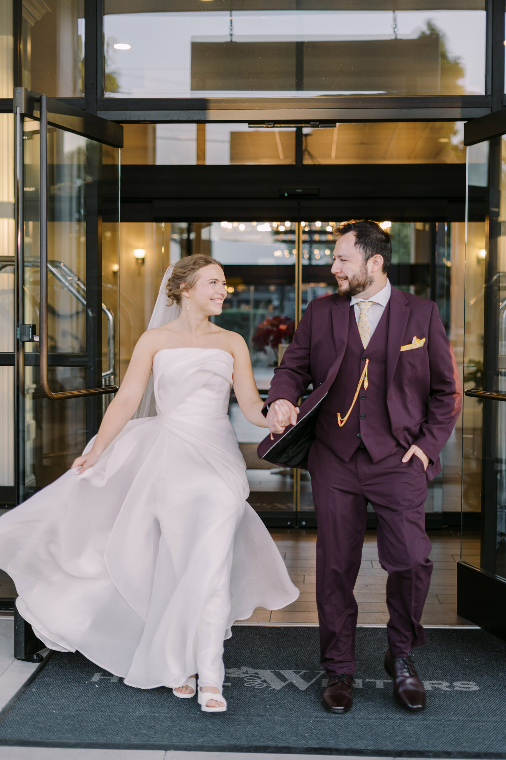 hotel winters wedding bride and groom sunset portraits by Sacramento wedding photographers