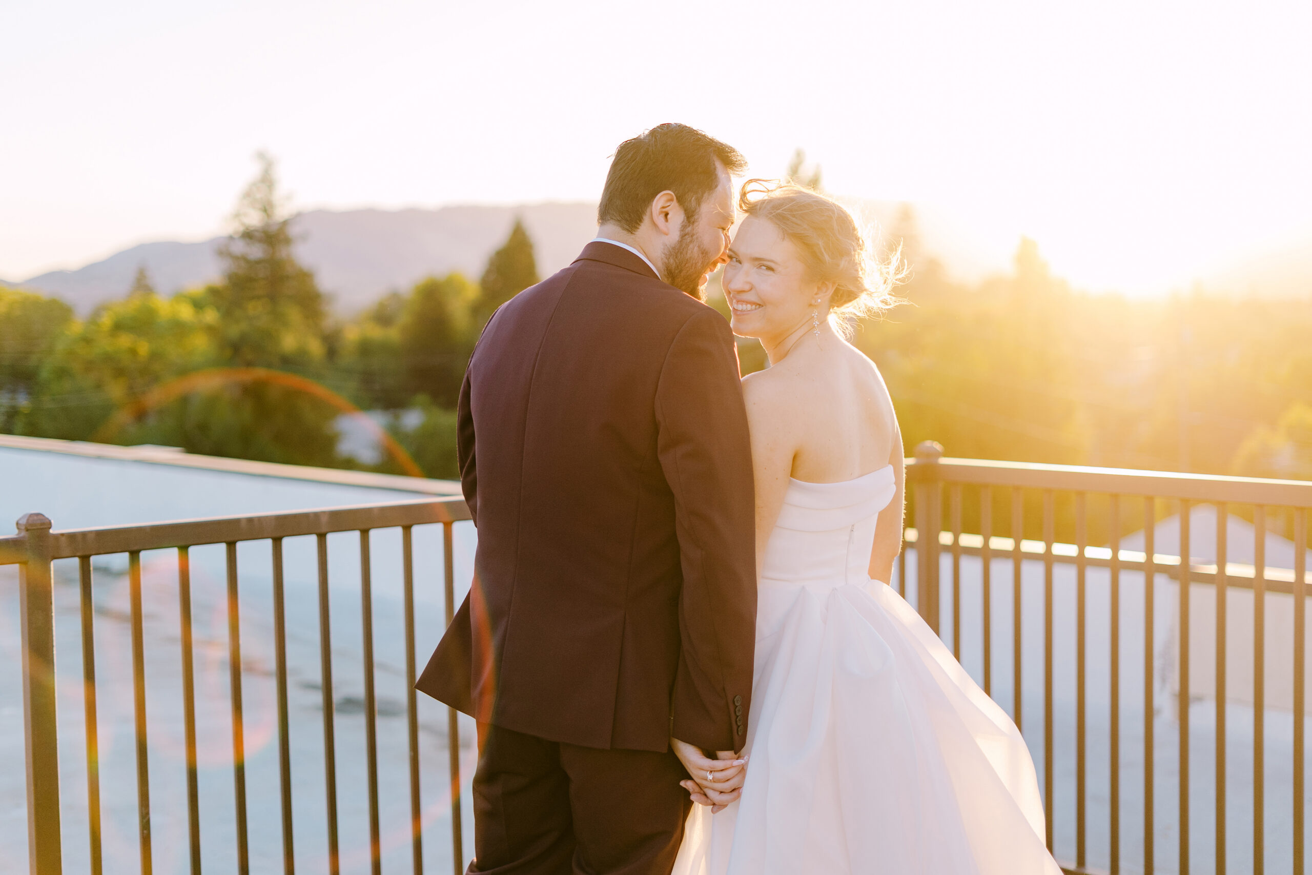hotel winters wedding bride and groom sunset portraits by Sacramento wedding photographers