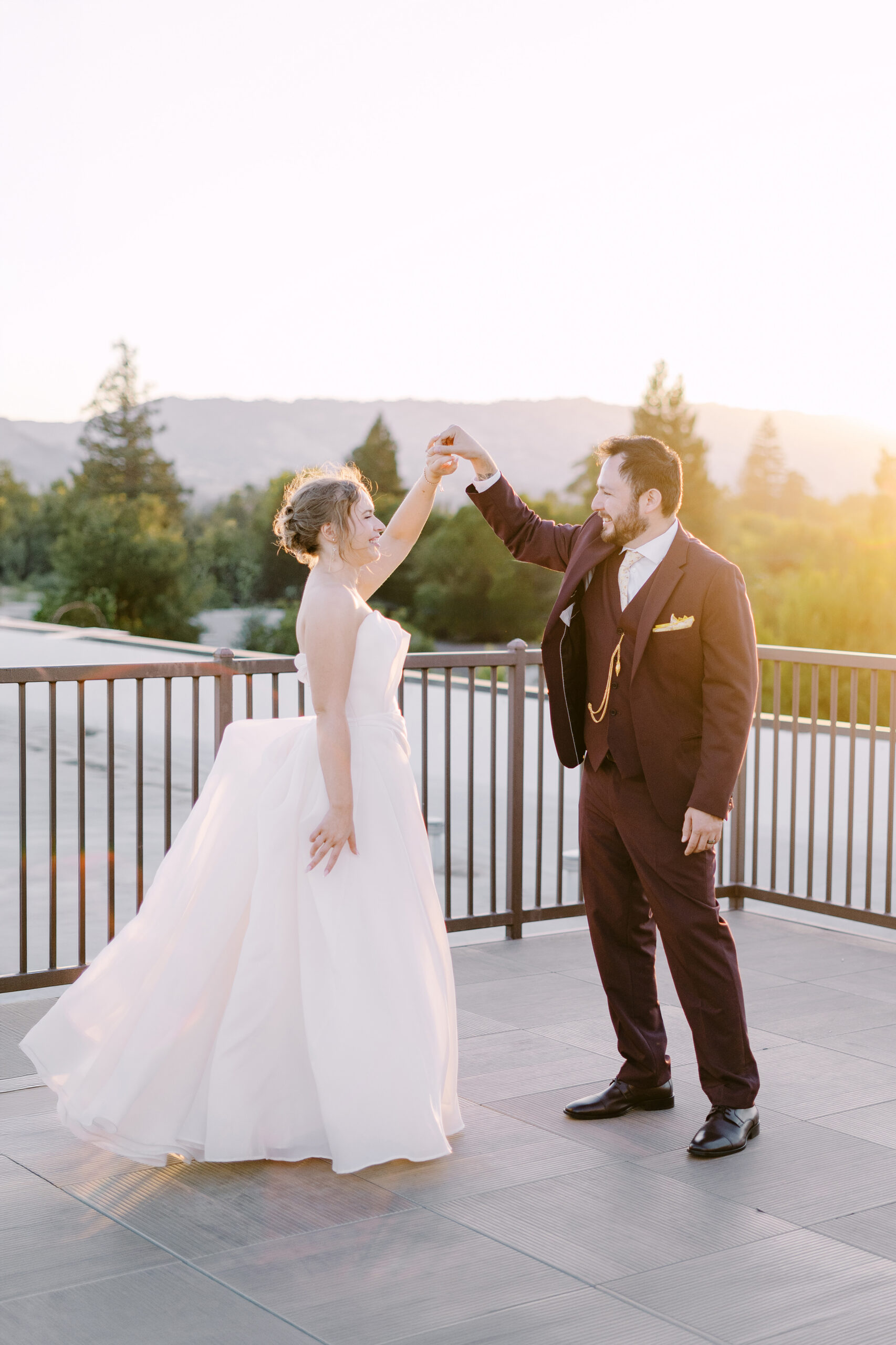 hotel winters wedding bride and groom sunset portraits by Sacramento wedding photographers