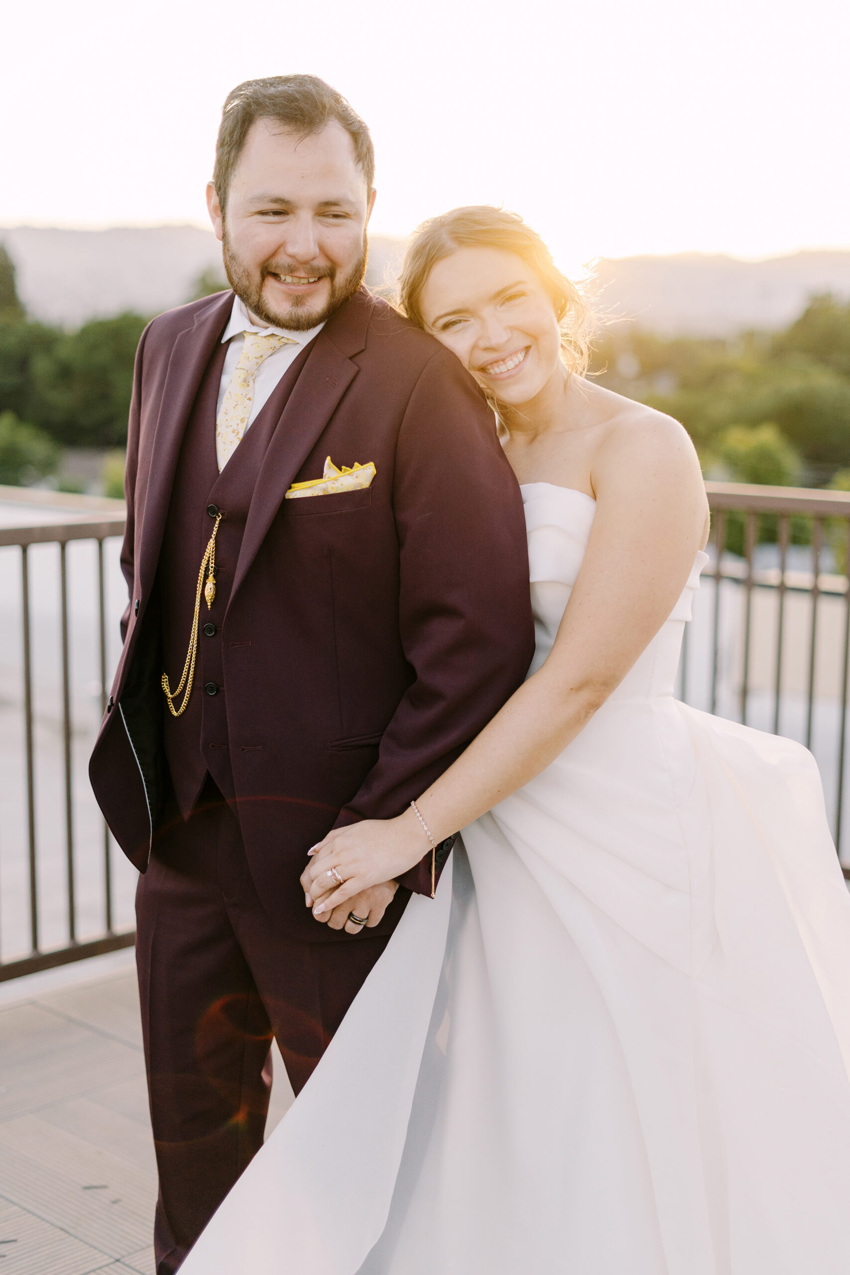 hotel winters wedding bride and groom sunset portraits by Sacramento wedding photographers